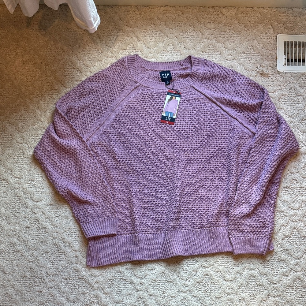 GAP Women's Light Purple Textured Crew Neck Sweater
